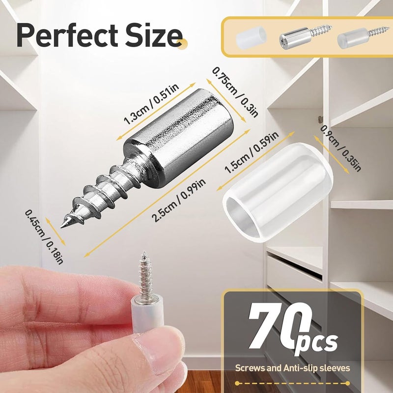Iffitya 70 Pcs Self Tapping Screws Cabinet Laminate Support, Shelf Pins with Non-Slip Sleeve, Cabinet Shelf Pegs for Kitchen Utensils, Bookcases and Wardrobes, Fixed Support Self - Tapping Cross Screw - Image 2